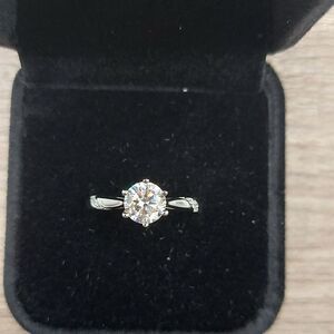 1 Carat Platinum Plated Moissanite 925 Silver Engagement Ring